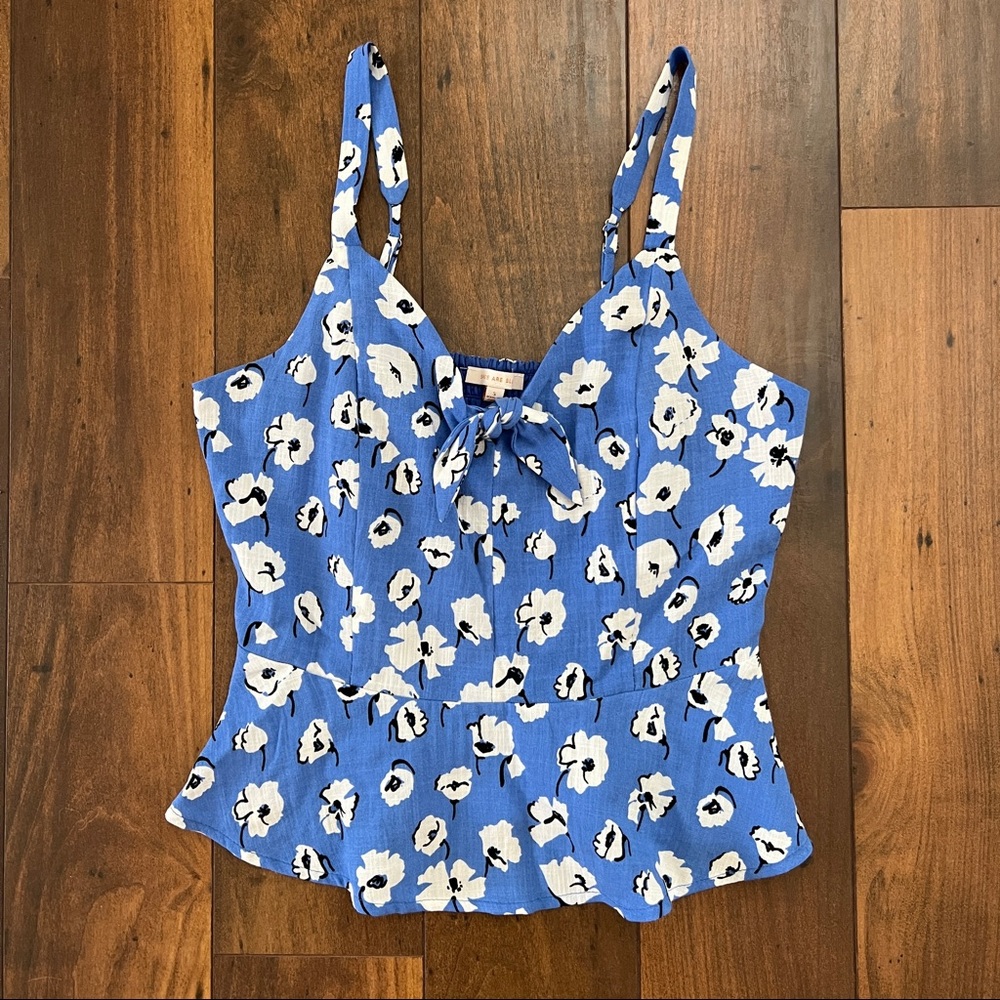 Blue floral peplum tank top